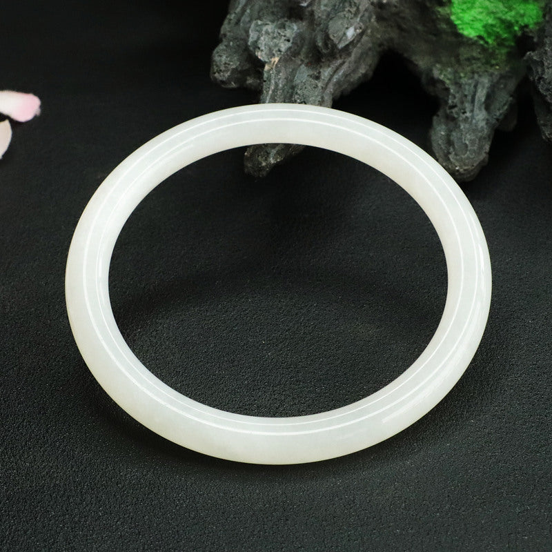 White Hetian Jade Slim Round Bangle