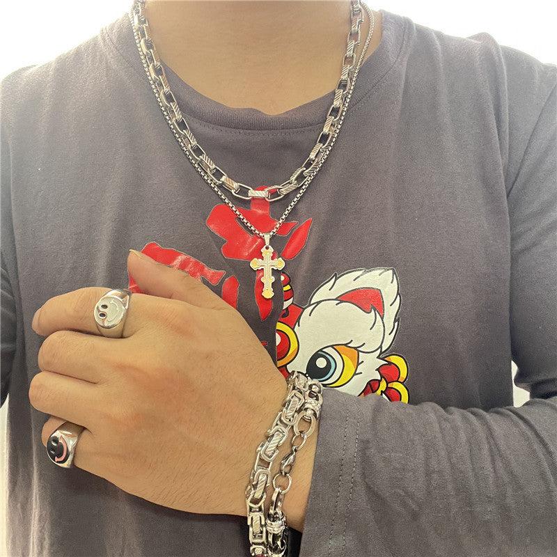 Personalized Retro Titanium Steel Cross Pendant Necklace for Men - Trendy Stainless Steel Design