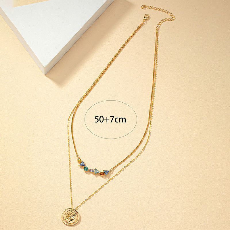 French Retro Double Layer Necklace with Irregular Design - Sparkling Pendant Luxe