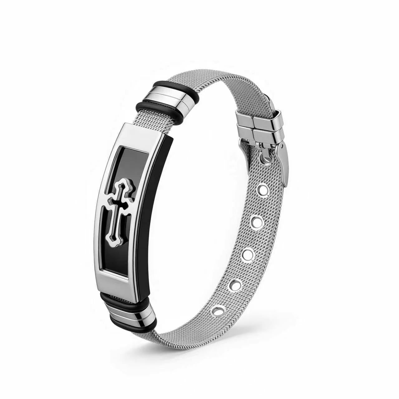 Planderful Mens Cross Mesh Belt Bracelet Stainless Steel Street Style Durable Accessory