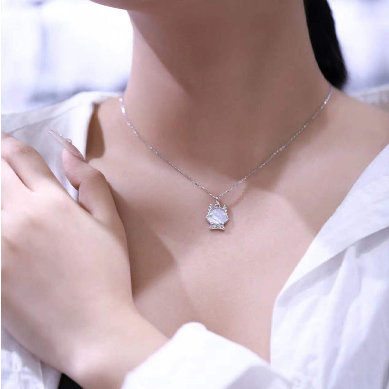 Mother of Pearl Dragon Baby Pendant Sterling Silver Necklace
