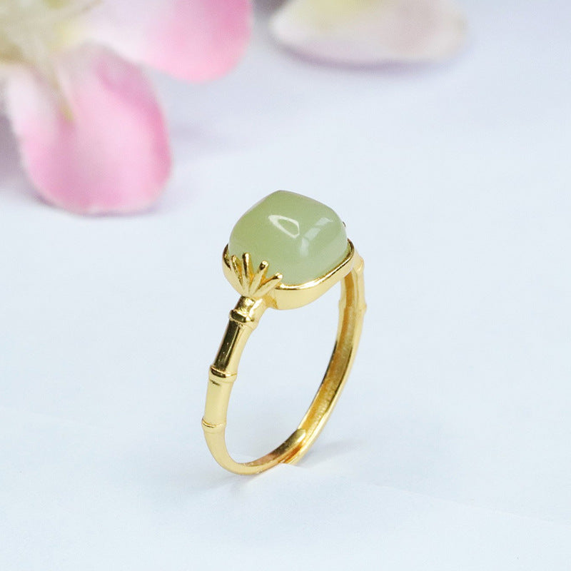 S925 Sterling Silver Hotan Jade Bamboo Ring