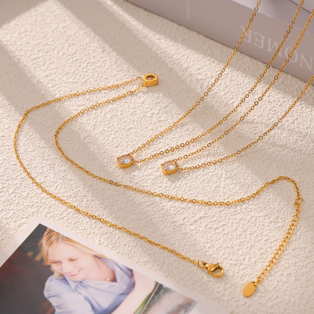 Elegant Zircon Oval Pendant Titanium Steel Necklace