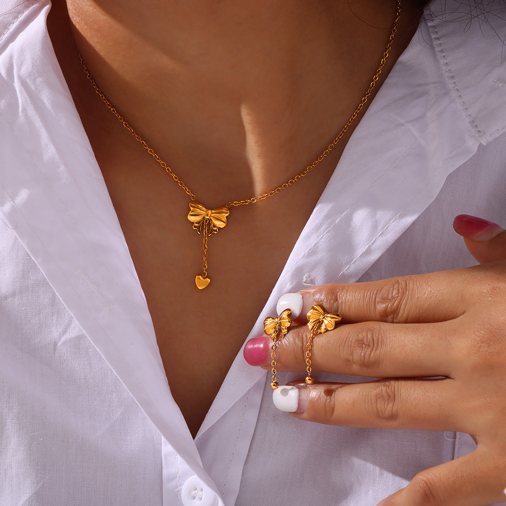 Elegant Bow & Tassel Titanium Jewelry Set - Everyday Genie Collection