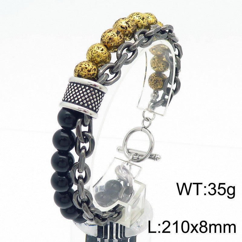 Planderful Titanium Tiger Eye Bracelet for Men Double Layer