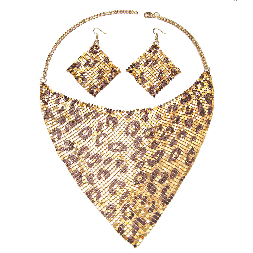 Shimmering Leopard Print Metal Triangle Necklace Set