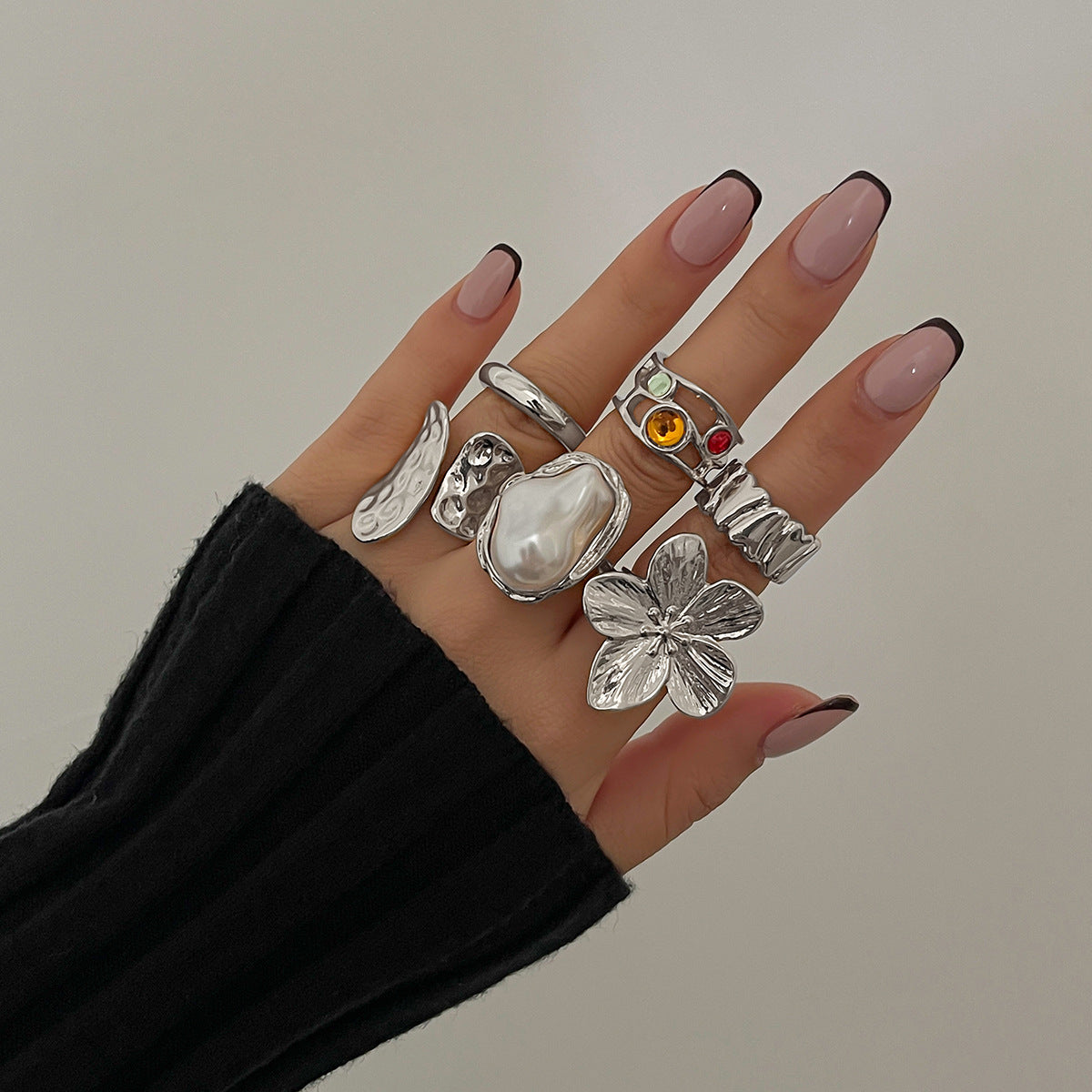 Planderful Vienna Verve Open Ring With Imitation Pearl Ring And Lava Design For Jewelry Lovers