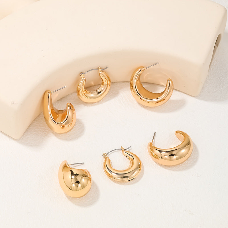 Elegant Vienna Verve Metal Hoop Earrings Set - Wholesale Women's Fashion Jewelry