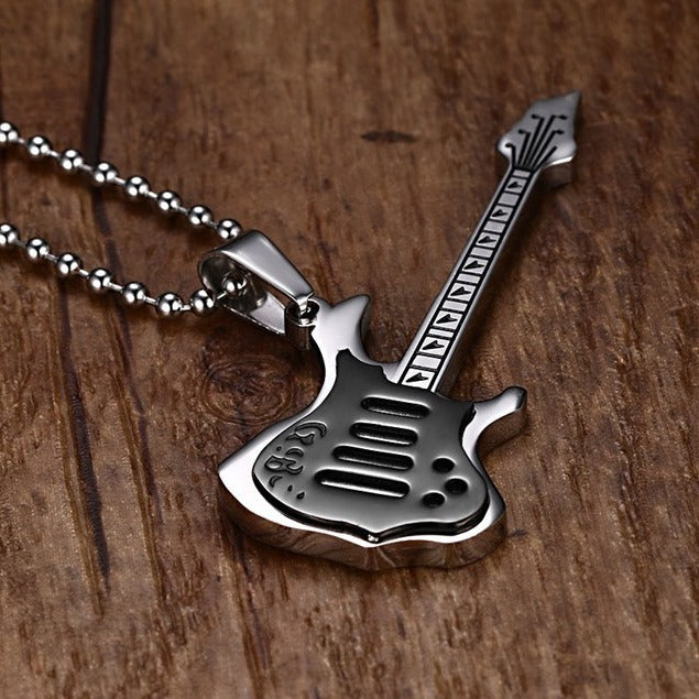 Hiphop Hip-Hop Titanium Steel Pendant Guitar Necklace Men