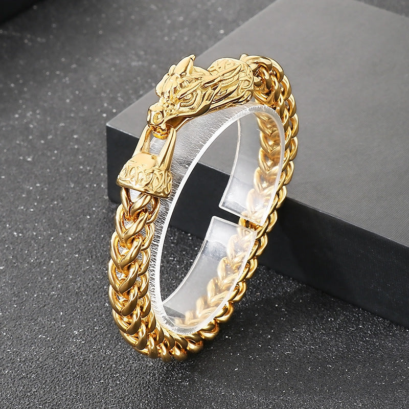 Planderful Zodiac Dragon Titanium Steel Mens Bracelet