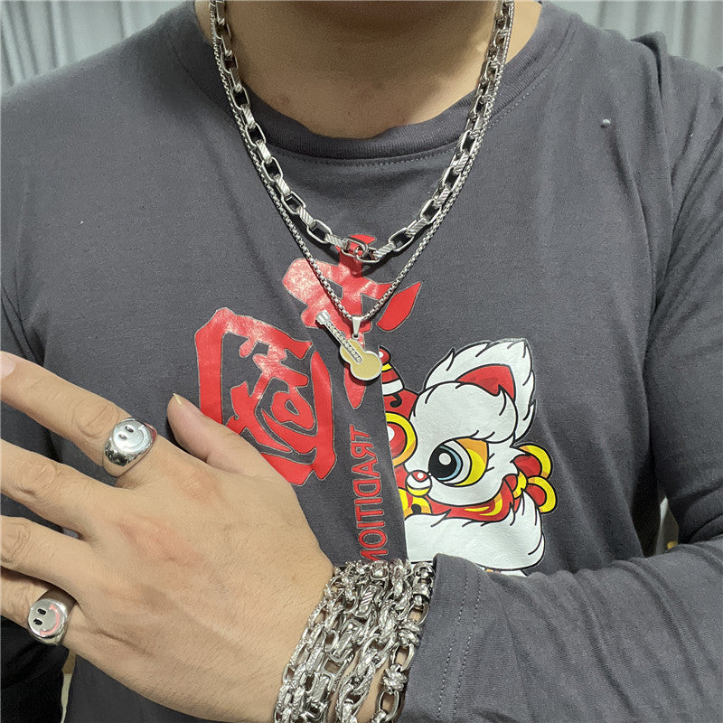 Customizable Titanium Steel Guitar Pendant Necklace for Men - Vintage Rock Style