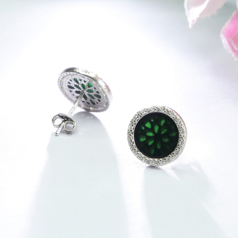 Dark Jadeite Peace Plaque 925 Silver Stud Earrings