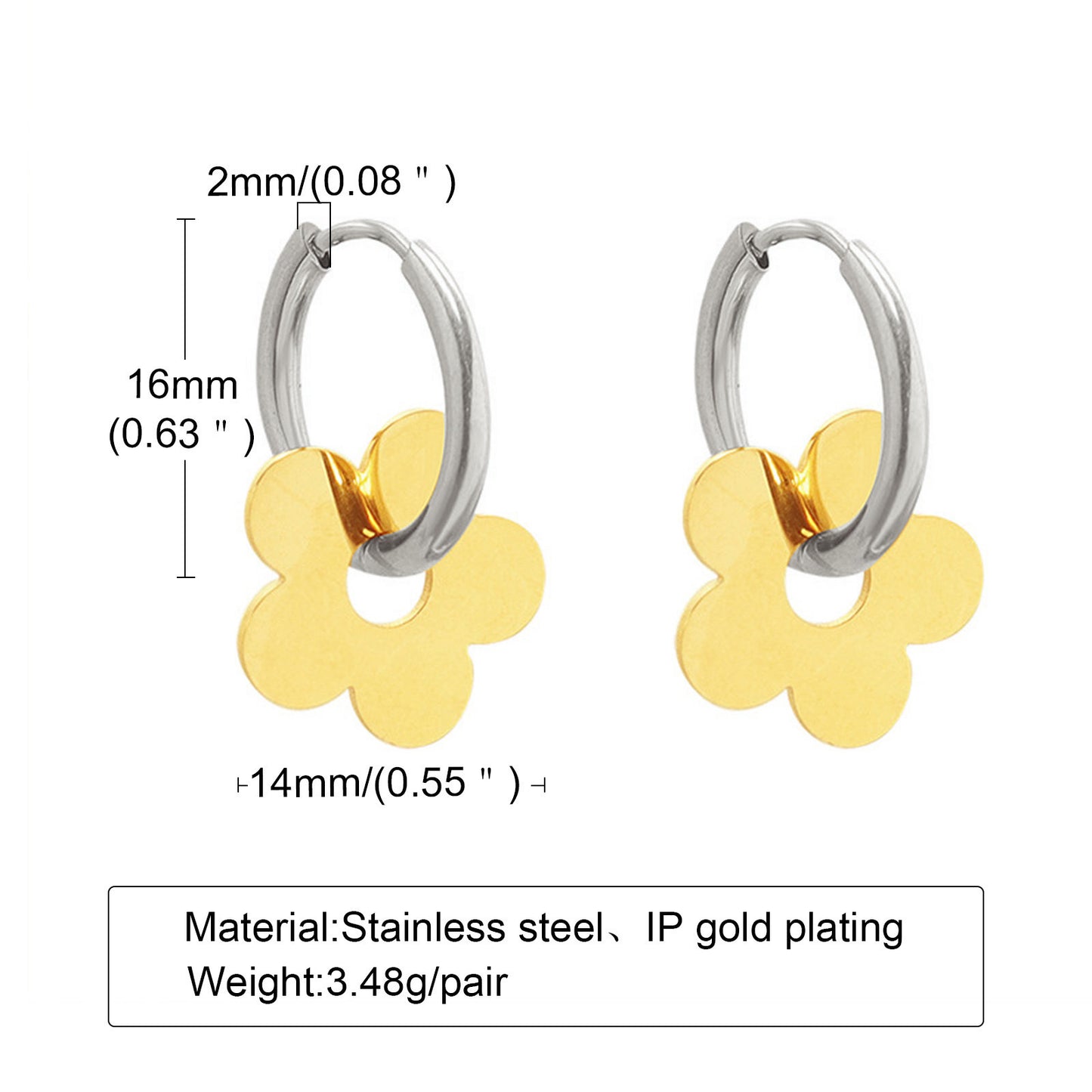 Stainless Steel Small Flower Earrings Gold Women's Jewelry