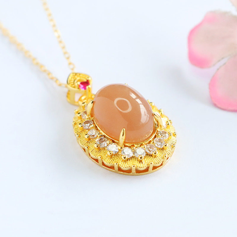 Orange Moonstone Teardrop Bail Pendant — No Chain