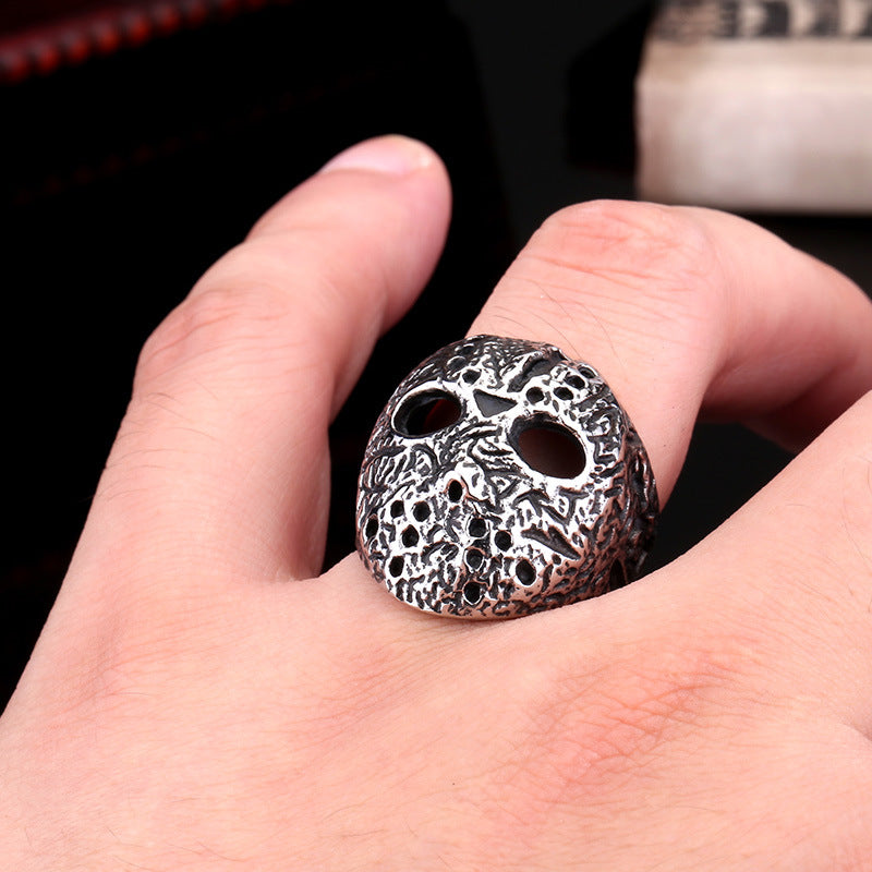 Retro Titanium Steel Jason Mask Ring for Men - Wholesale European and American Jewelry