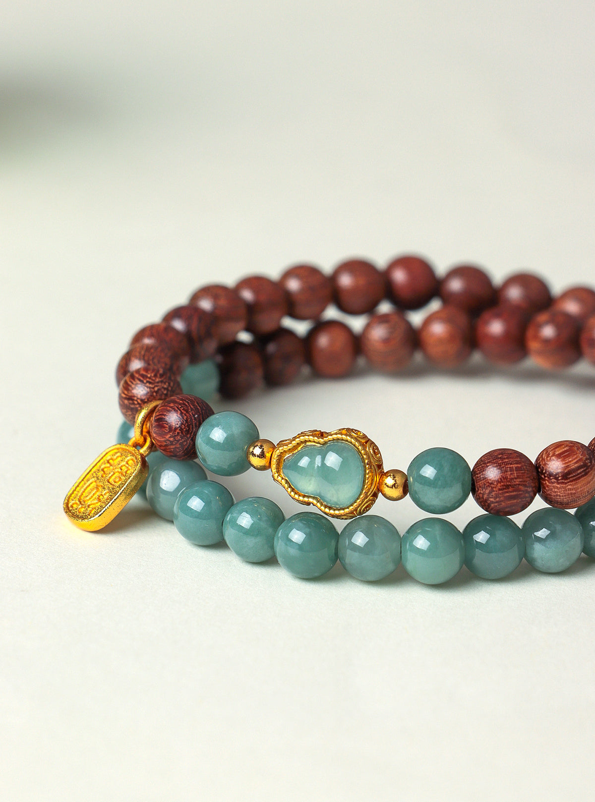Chalcedony Sandalwood Jadeite Gourd Double-Wrap Bracelet
