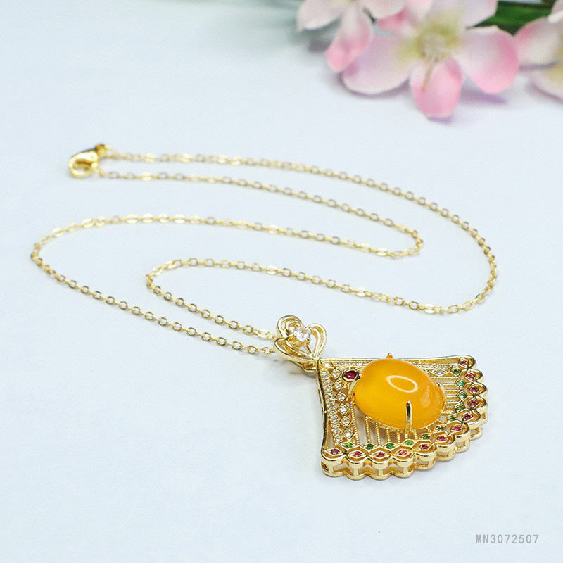 Yellow Chalcedony Peacock Pendant — No Chain