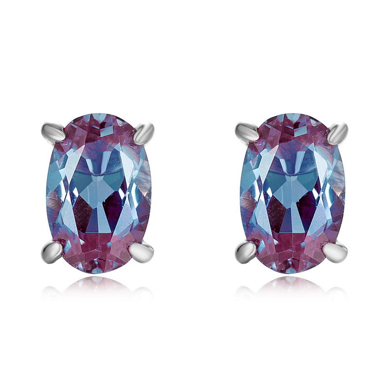 S925 Sterling Silver Lab-Grown Alexandrite Geometric Stud Earrings