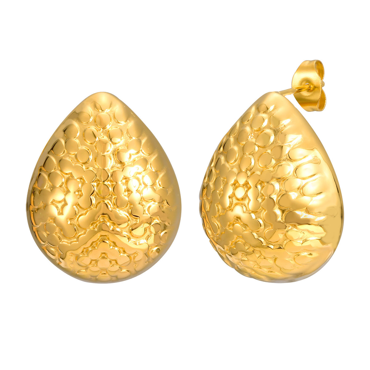 Hammered Teardrop Stud Earrings — Gold