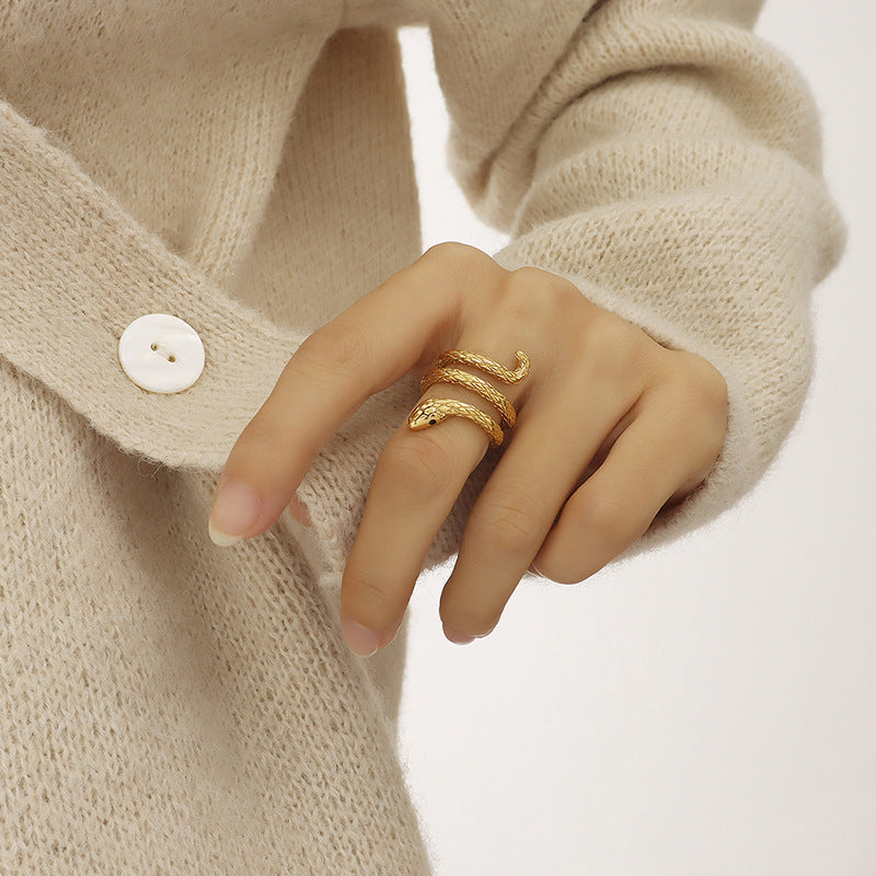 Chic Titanium Steel Serpentine Ring - Trendy Hand Jewelry