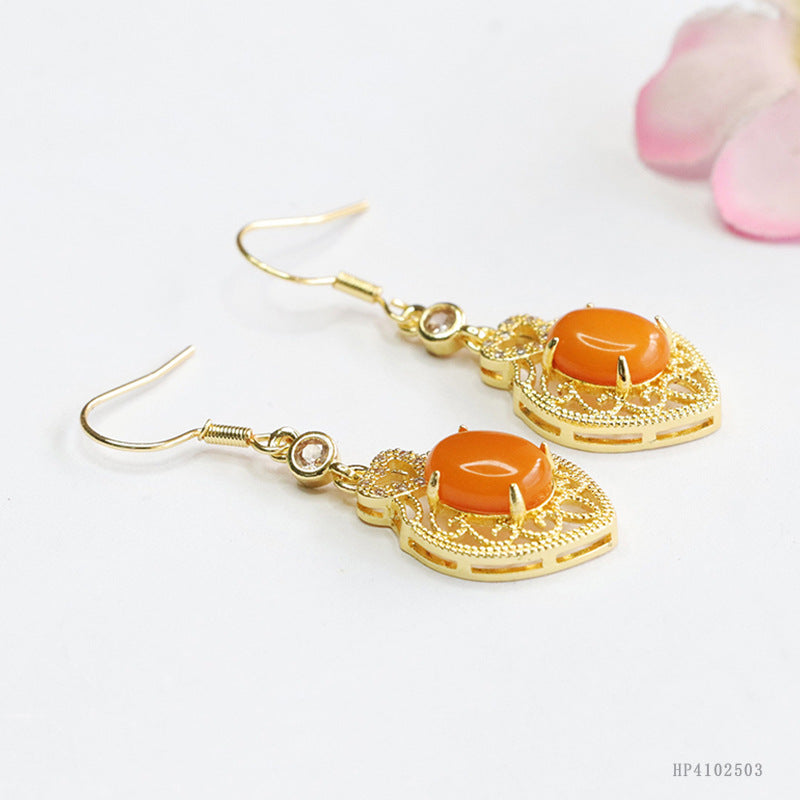 Beeswax Amber Openwork Heart Drop Earrings