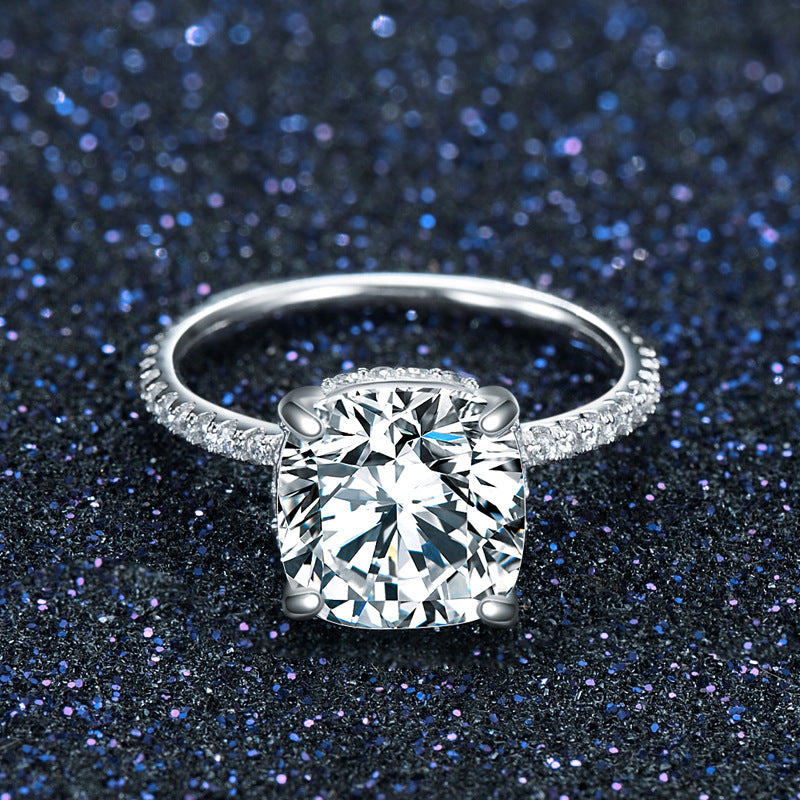 Sterling Silver Square Zircon Ring for Women