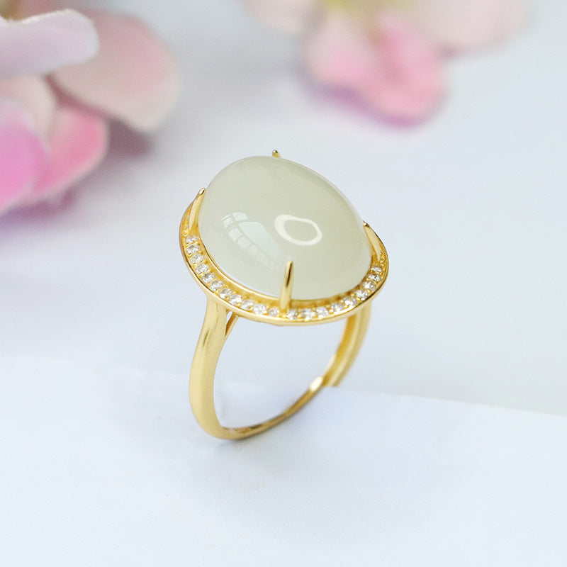 Hetian Jade Oval Sterling Silver Ring