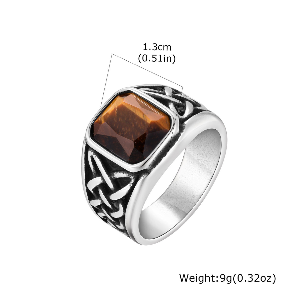Stainless Steel Men's Finger Wrench Square Turquoise Natural Tiger's Eye Celtic Knot Ring