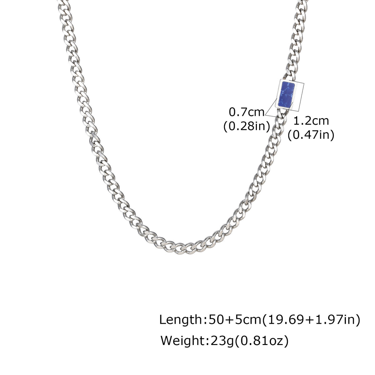 Stainless Steel Grinding Chain Square Tiger's Eye Stone Shape Sense Cool Sa Necklace