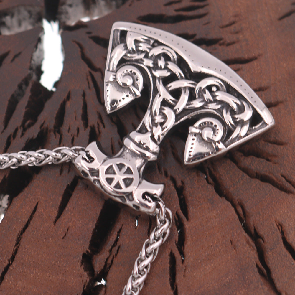 Nordic Wolf Stainless Steel Necklace with Flower Chain - Men's Viking Jewelry