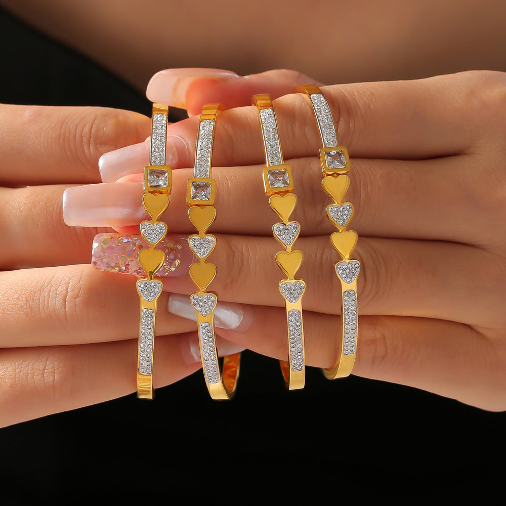 Elegant Gold-Plated Titanium Steel Bracelet with Geometric Zircon Design