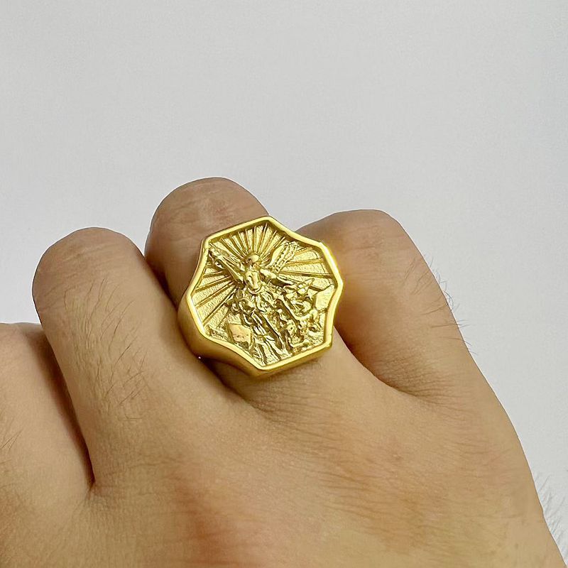 Planderful Saint Michael Ring For Men Titanium Steel Archangel Design Durable Everyday Genie