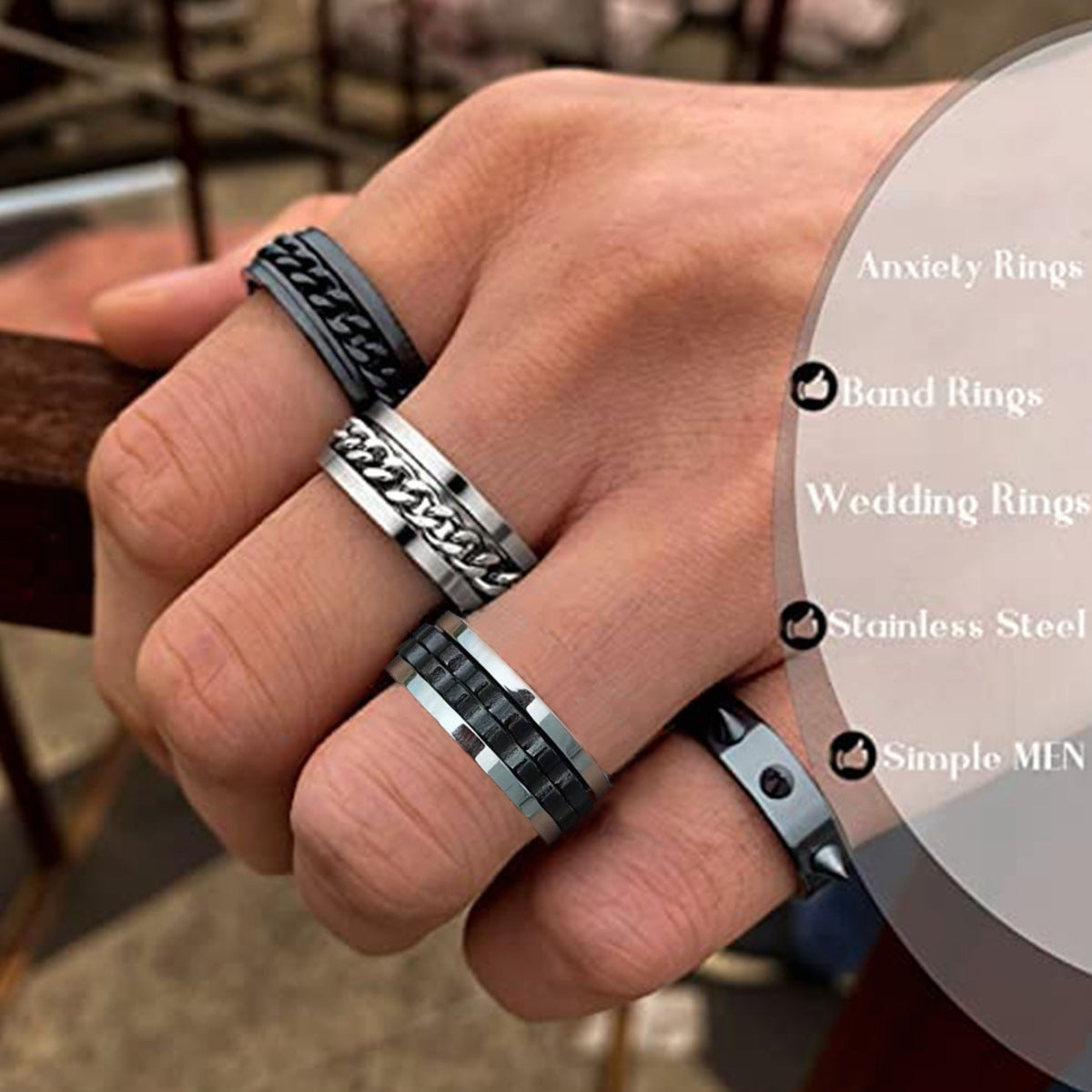 European American Punk Style Rotating Ring Set for Men