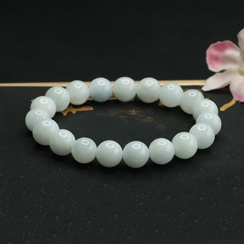 Jadeite White-Tone Round Bead Bracelet