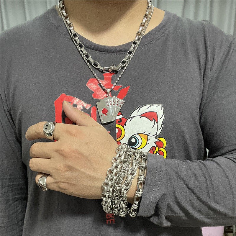 Modern Titanium Steel Playing Card Pendant Necklace for Trendy Men and Women
