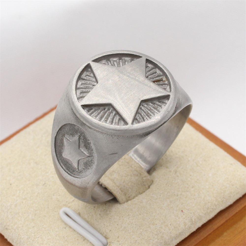 Planderful EveryDay Genie – European and American Personalized Retro Five-Star Men's Titanium Steel Ring