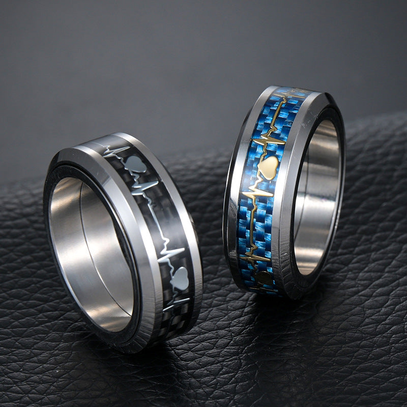 Titanium Steel Carbon Fiber ECG Rotating Ring for Men by Planderful - Size 6-13