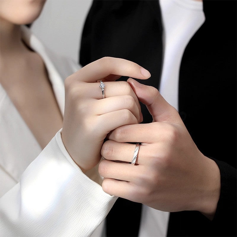 Sterling Silver Couple Ring Adjustable Zircon Love At First Sight For Him And Her Planderful