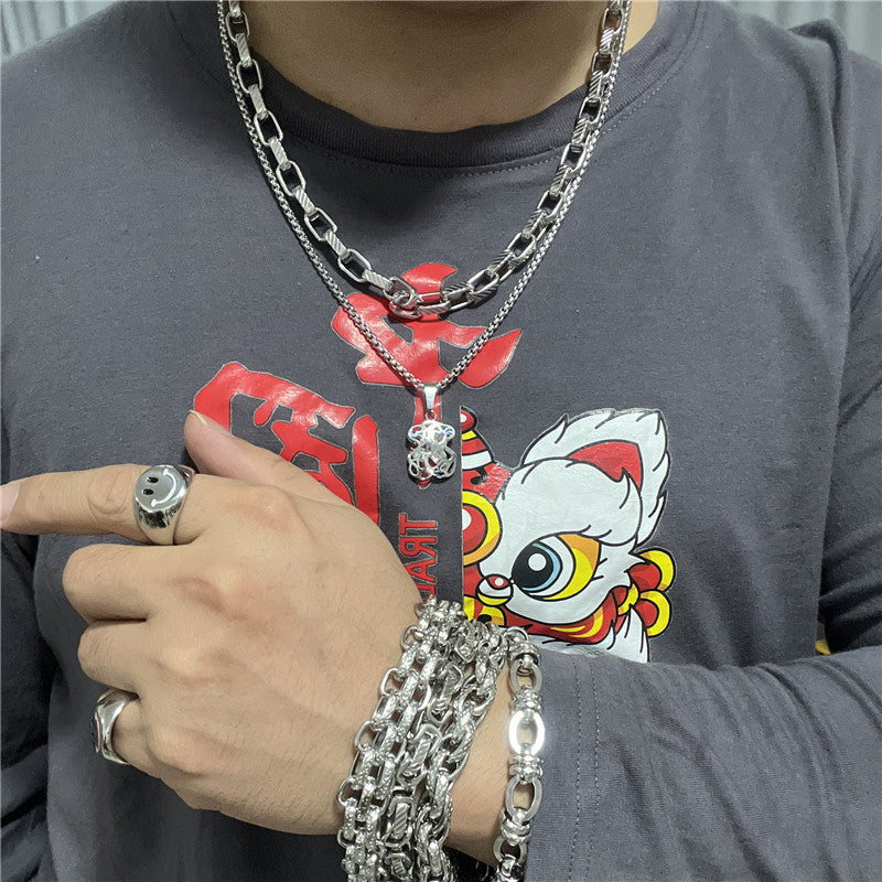 Titanium Steel Bear Pendant Necklace for Men - Personalized Retro Trendy Design