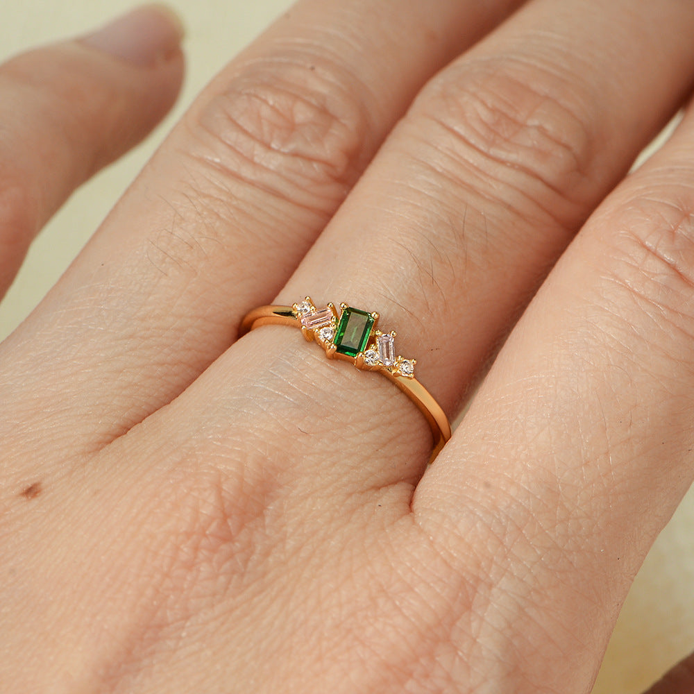 S925 Silver Color Zircon Ring Geometric Ring Jewelry