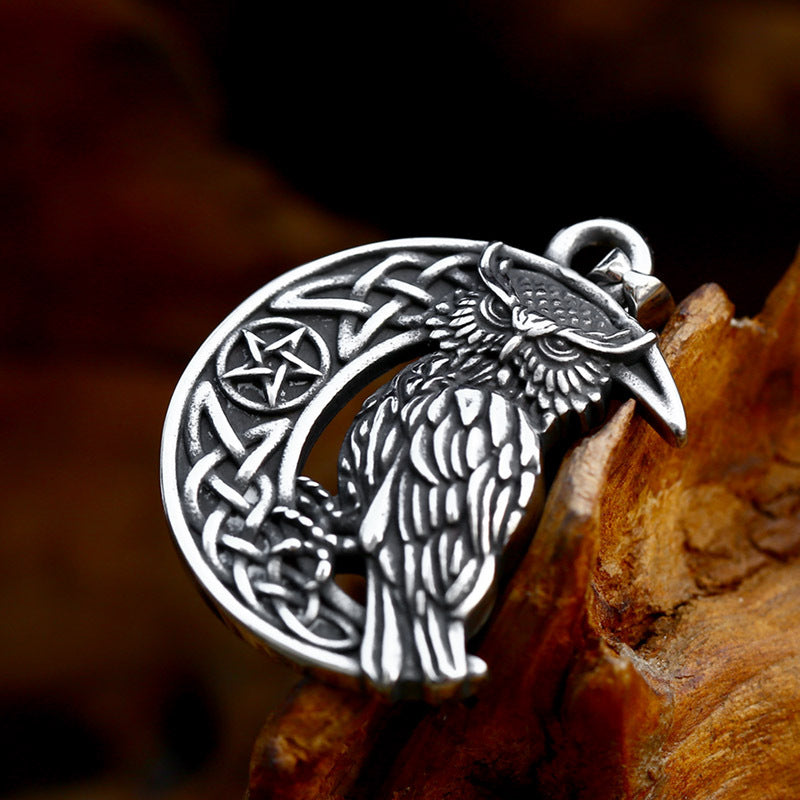 Nordic Celtic Knot Stainless Steel Moon Owl Pendant for Men