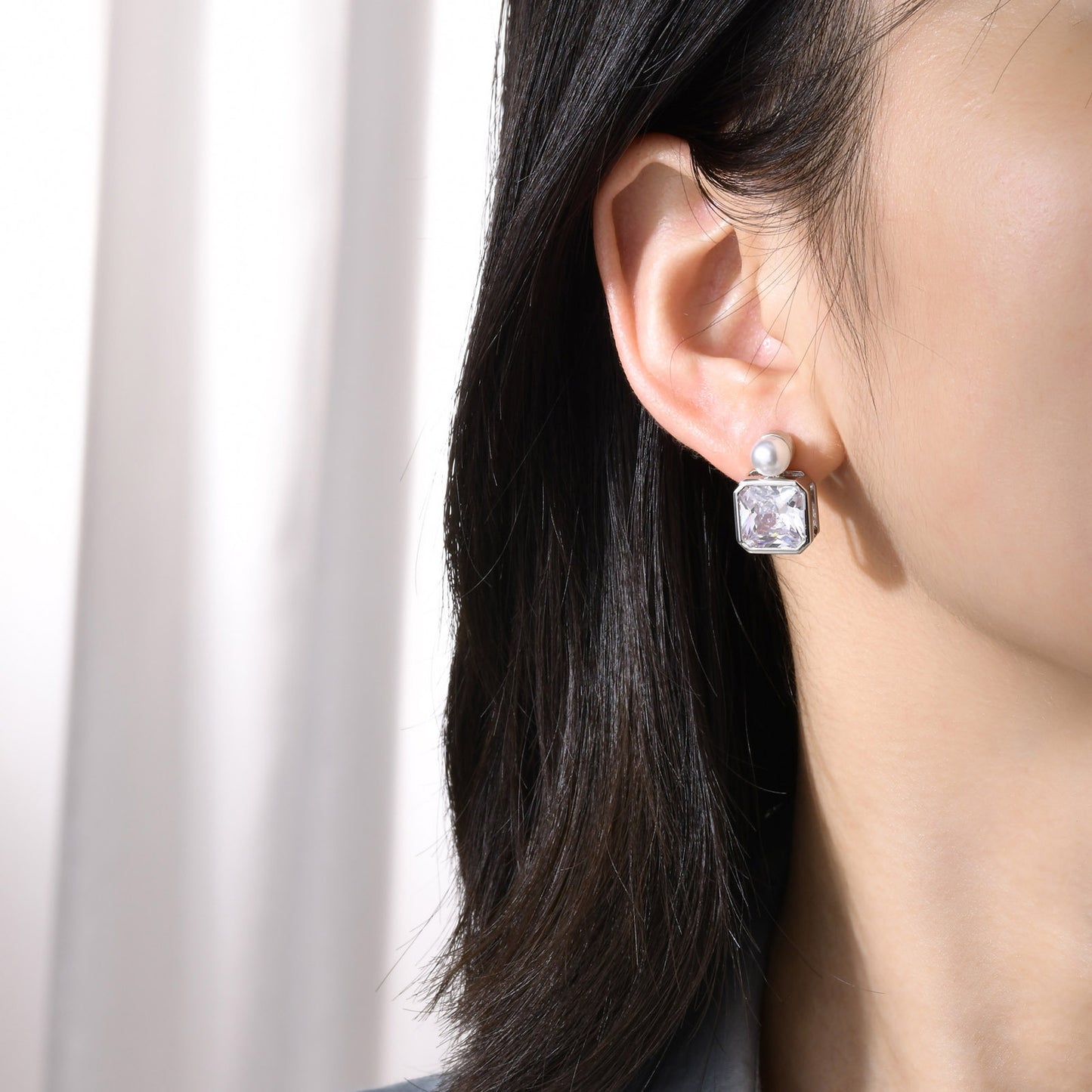 Imitation Pearl Zircon Geometric Simple Stud Earrings Copper