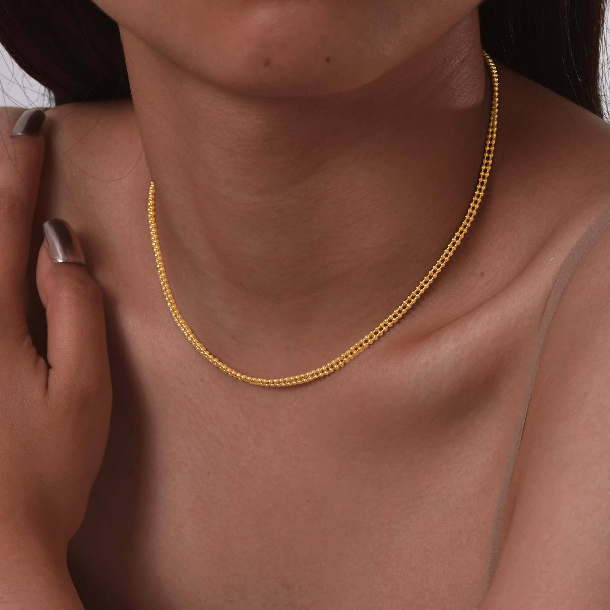 Stainless Steel Gold Double Bead Chain Necklace – Stylish & Women's