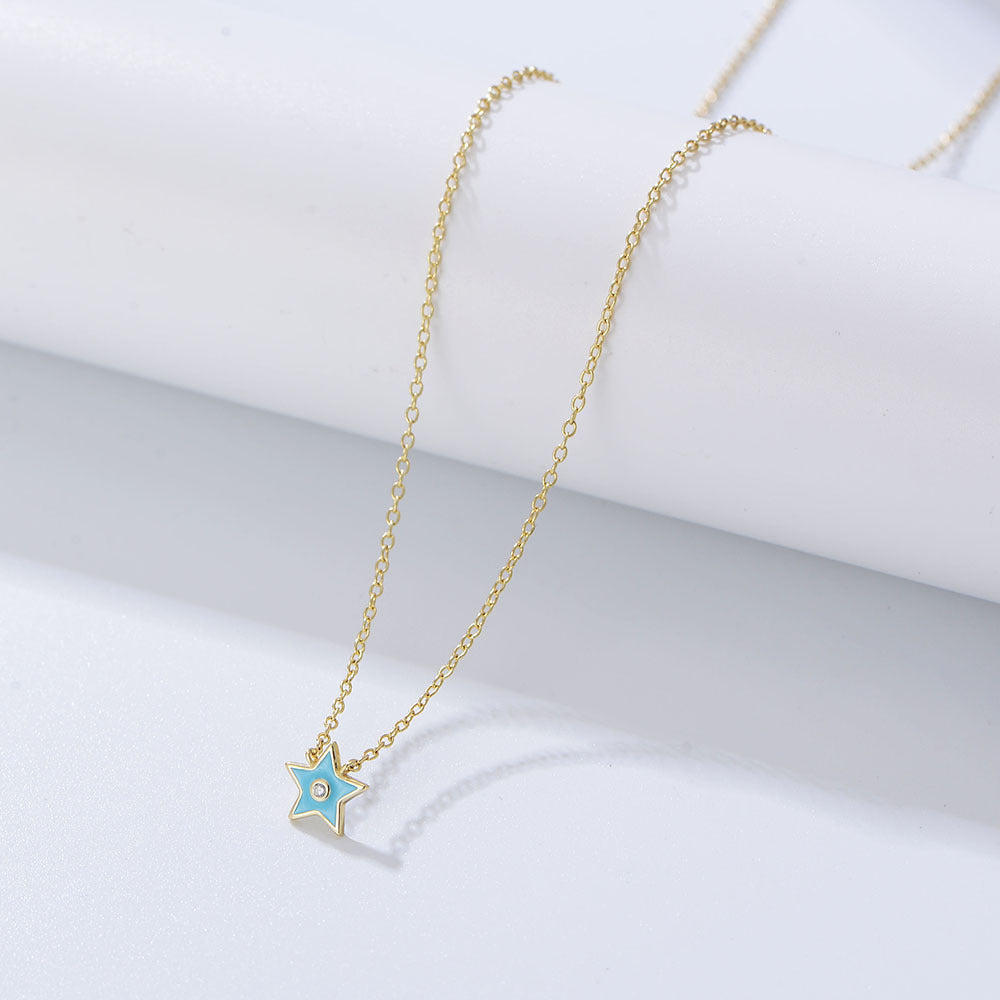 Retro Necklace, Small And Oil Drop S925 Silver Epoxy Pentagram