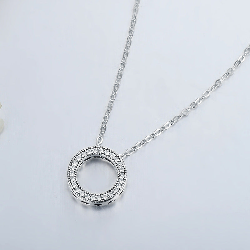 Women's Sterling Silver Heart Necklace with Zircon Pendant and Chain