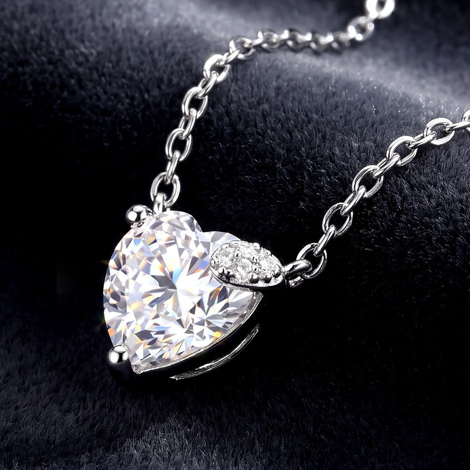 S925 Sterling Silver Moissanite Heart Necklace