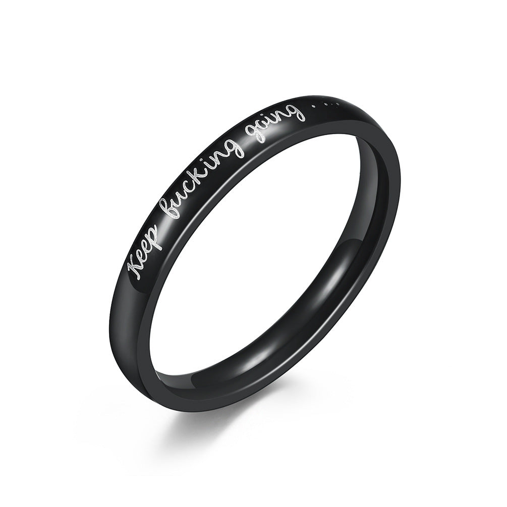 Engraved Laser Keep Fucking Going Self-Motivation Motto Stainless Steel Ring