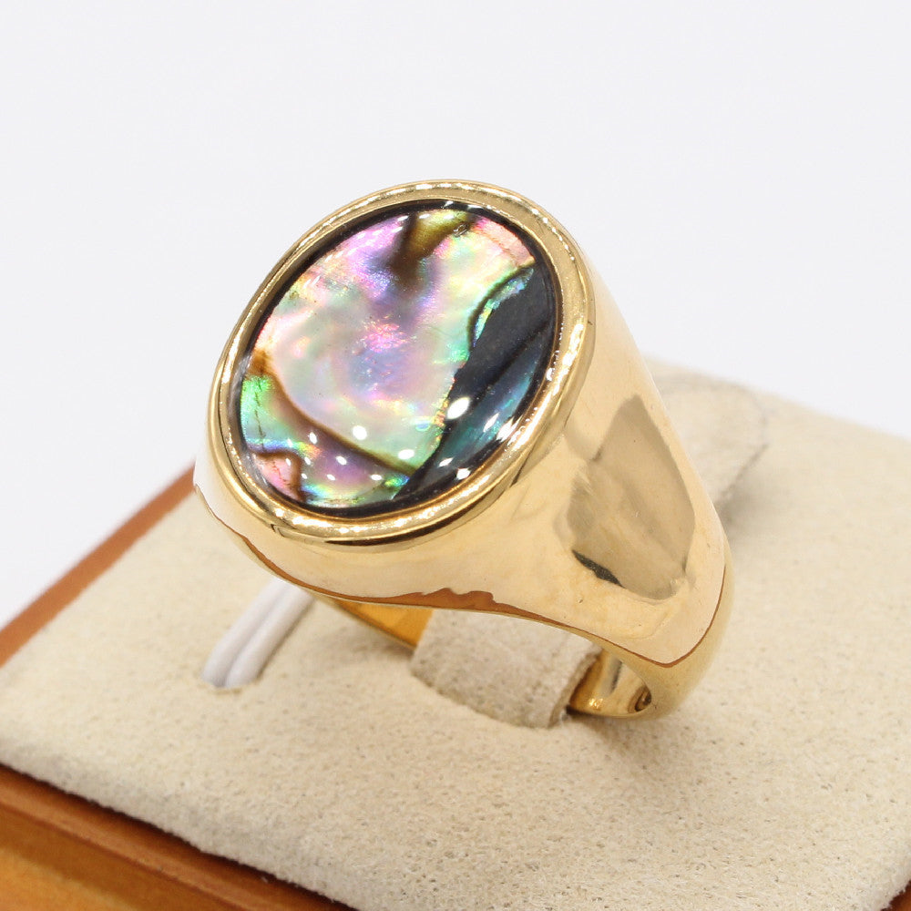 Planderful Gold Plated Titanium Steel Ring Unisex Oval Shell Design For Men And Women