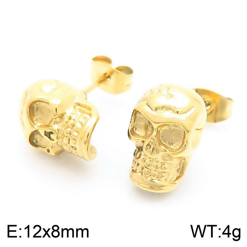 Planderful Edgy Skull Head Stud Earrings For Men Stainless