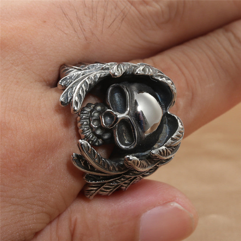 European And American Jewelry Titanium Steel Wings Skull Ring